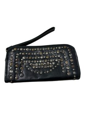 Viola Castellani Italy Black Studded Leather Wristlet Clutch Wallet